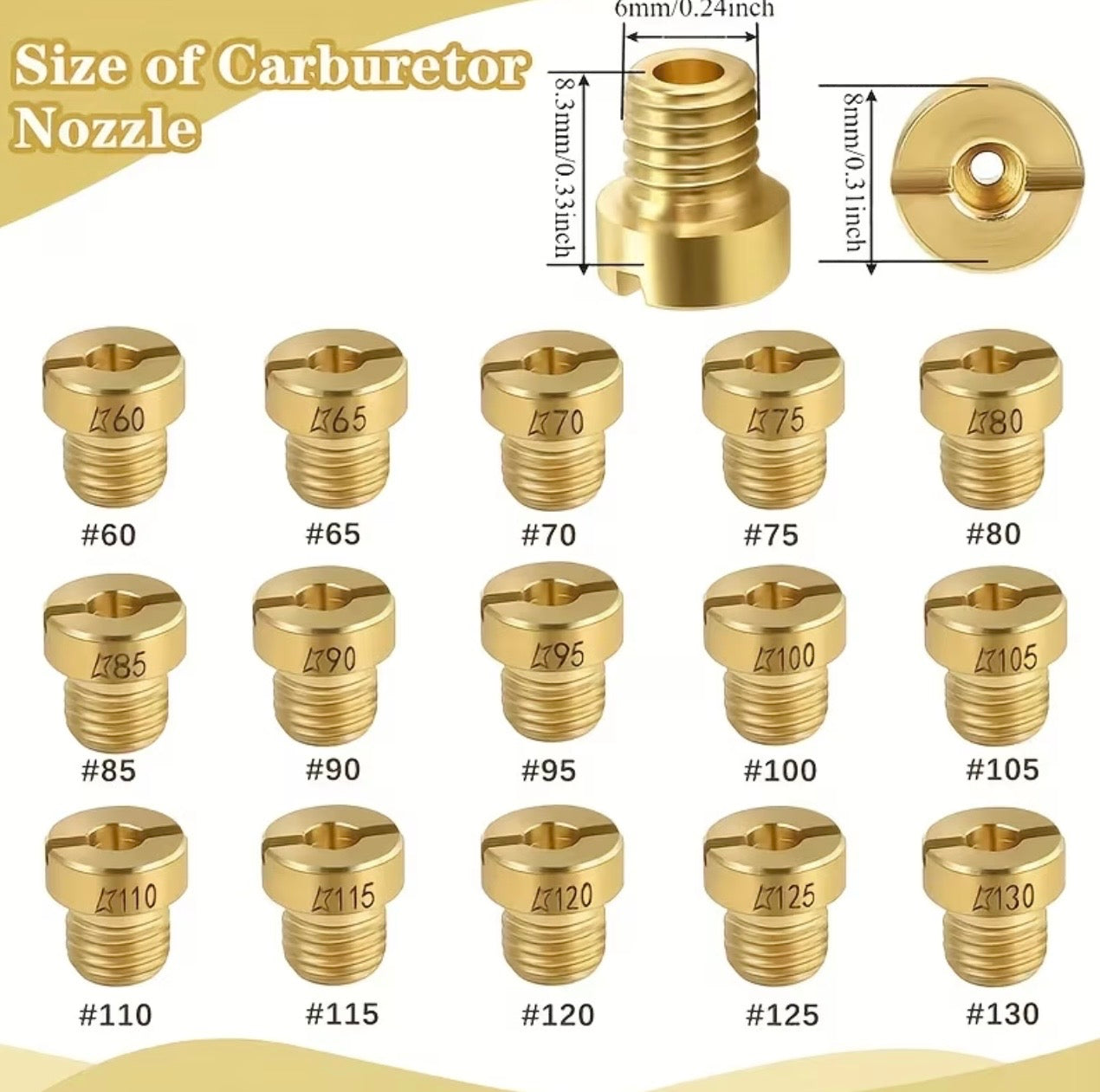 M6 Carburateur Sproeier Set – 15 Delige Jet Kit (60 t/m 130)