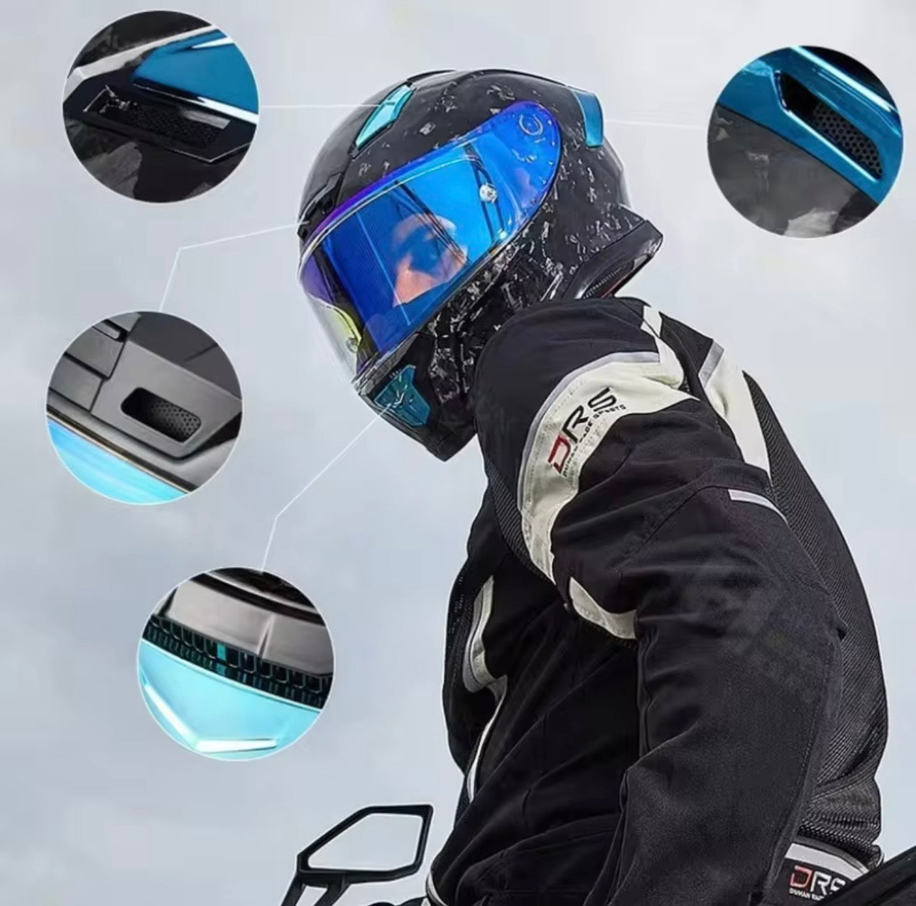 🏍️ Premium Full-Face Motorhelm – Carbon Look & High Performance