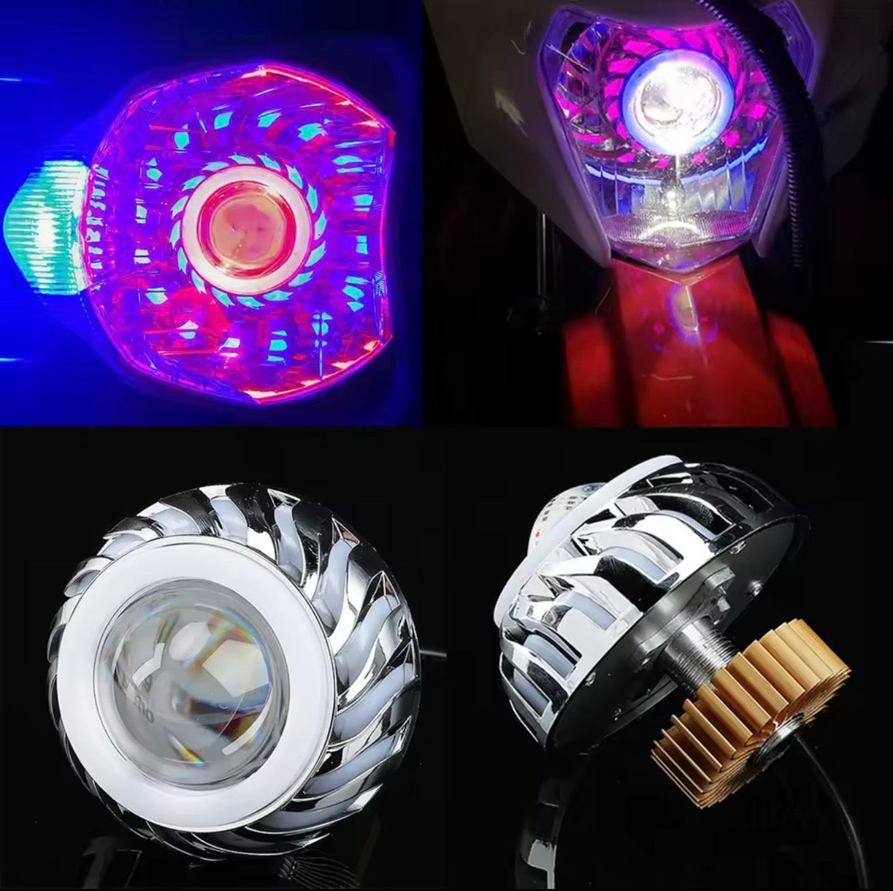 LED Angel Eye Koplamp – Dubbele Projector Verlichting voor Scooter & Motor