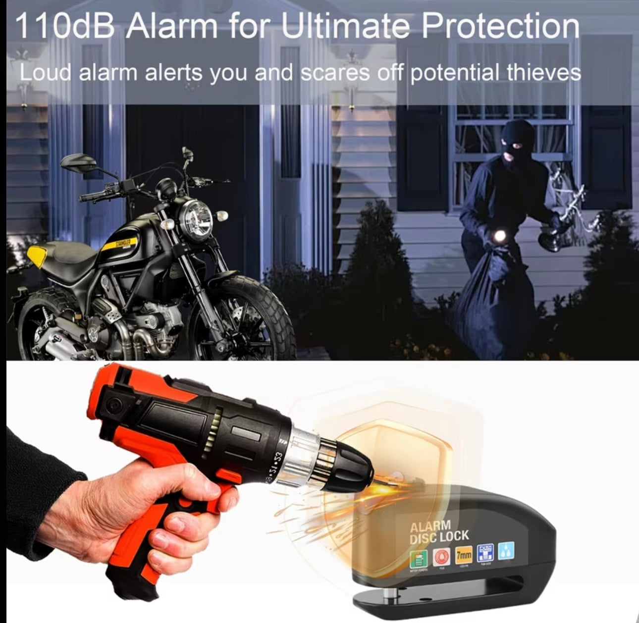 Motor Schijfremslot met Alarm – 110dB Anti-Diefstal Beveiliging